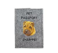 Art-Dog Funda para Pasaporte para Perros - Funda de Fieltro Hecha a Mano con Patrón Bordado - Funda para Pasaporte de Viaje para Mascotas para Perros - 17x12,5cm - Shar-Pei