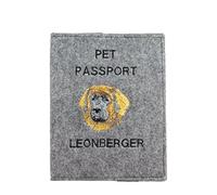 Art-Dog Funda para Pasaporte para Perros - Funda de Fieltro Hecha a Mano con Patrón Bordado - Funda para Pasaporte de Viaje para Mascotas para Perros - 17x12,5cm - Leonberger