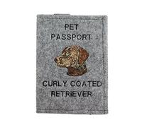 Art-Dog Funda para Pasaporte para Perros - Funda de Fieltro Hecha a Mano con Patrón Bordado - Funda para Pasaporte de Viaje para Mascotas para Perros - 17x12,5cm - Curly Coated Retriever