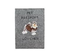 Art-Dog Funda para Pasaporte para Perros - Funda de Fieltro Hecha a Mano con Patrón Bordado - Funda para Pasaporte de Viaje para Mascotas para Perros - 17x12,5cm - Lowchen