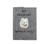 Art-Dog Funda para Pasaporte para Perros - Funda de Fieltro Hecha a Mano con Patrón Bordado - Funda para Pasaporte de Viaje para Mascotas para Perros - 17x12,5cm - German Spitz