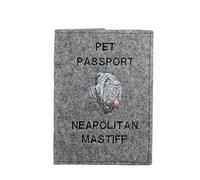 Art-Dog Funda para Pasaporte para Perros - Funda de Fieltro Hecha a Mano con Patrón Bordado - Funda para Pasaporte de Viaje para Mascotas para Perros - 17x12,5cm - Neapolitan Mastiff