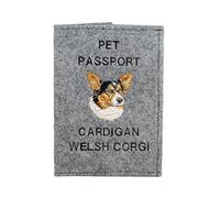 Art-Dog Funda para Pasaporte para Perros - Funda de Fieltro Hecha a Mano con Patrón Bordado - Funda para Pasaporte de Viaje para Mascotas para Perros - 17x12,5cm - Cardigan Welsh Corgi