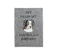 Art-Dog Funda para Pasaporte para Perros - Funda de Fieltro Hecha a Mano con Patrón Bordado - Funda para Pasaporte de Viaje para Mascotas para Perros - 17x12,5cm - Australian Shepherd