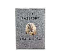 Art-Dog Funda para Pasaporte para Perros - Funda de Fieltro Hecha a Mano con Patrón Bordado - Funda para Pasaporte de Viaje para Mascotas para Perros - 17x12,5cm - Lhasa Apso