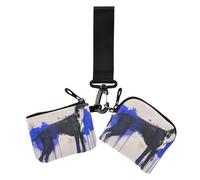 Art Dog - Monedero doble azul retro gris para tarjetas de crédito, tamaño compacto, soporte para dinero con correa de muñeca para mujer, 2 paquetes, art dog azul retro gris, 1 size, Casual