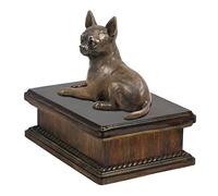 Art-Dog Urna Conmemorativa con Estatua de Mamá Sentada Personalizada - Bronce Fundido en frío Hecha a Mano sobre Base de Abedul - 24,5x29x21cm - 5l - Terrier escocés