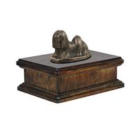 Art-Dog Urna Conmemorativa con Estatua de Mamá Sentada Personalizada - Bronce Fundido en frío Hecha a Mano sobre Base de Abedul - 24,5x29x21cm - 5l - Lhasa Apso