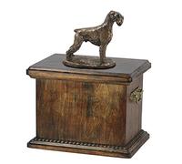 Art-Dog Urna Conmemorativa con Estatua de Perro Sentado Personalizada - Bronce Fundido en frío Hecha a Mano sobre Base de Abedul - 29x21x38cm - Schnauzer (sin Recortar)