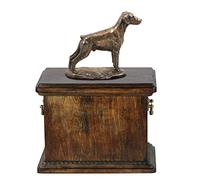 Art-Dog Urna Conmemorativa con Estatua de Perro Sentado Personalizada - Bronce Fundido en frío Hecha a Mano sobre Base de Abedul - 29x21x38cm - Doberman (sin Recortar)