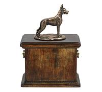 Art-Dog Urna Conmemorativa con Estatua de Perro Sentado Personalizada - Bronce Fundido en frío Hecha a Mano sobre Base de Abedul - 29x21x38cm - Gran danés (Recortado)