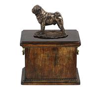 Art-Dog Urna Conmemorativa con Estatua de Perro Sentado Personalizada - Bronce Fundido en frío Hecha a Mano sobre Base de Abedul - 29x21x38cm - Doguillo