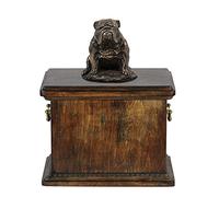 Art-Dog Urna Conmemorativa con Estatua de Perro Sentado Personalizada - Bronce Fundido en frío Hecha a Mano sobre Base de Abedul - 29x21x38cm - Bulldog (Sentado)