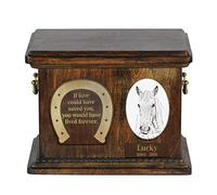 Art-Dog Urna Conmemorativa de Caballo Personalizada - Urna de Madera Hecha a Mano - Placa de Cerámica Personalizada y Grabado - 8,3x11,4x8,7" - Caballo de Camarga