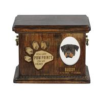 Art-Dog Urna Conmemorativa Geométrica Personalizada para Perros - Urna de Madera Hecha a Mano - Caja de Cremación para Cenizas de Perros - 8,3x11,4x8,7” - Rottweiler