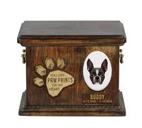 Art-Dog Urna Conmemorativa Geométrica Personalizada para Perros - Urna de Madera Hecha a Mano - Caja de Cremación para Cenizas de Perros - 8,3x11,4x8,7” - Terrier de Boston