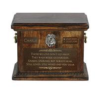 Art-Dog Urna Conmemorativa para Mascotas - Retrato de Bronce Fundido en Frío Hecho a Mano sobre Base de Abedul - Grabado Personalizado - 8,3x11,4x8,7" - Shar Pei