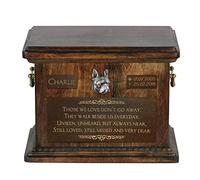 Art-Dog Urna Conmemorativa para Mascotas - Retrato de Bronce Fundido en Frío Hecho a Mano sobre Base de Abedul - Grabado Personalizado - 8,3x11,4x8,7" - Terrier de Boston