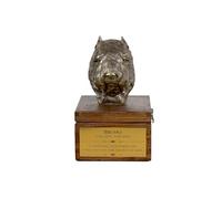 Art-Dog Urna Conmemorativa para Perros Hecha a Mano - Cabeza de Perro de Bronce Fundido en Frío sobre Base de Abedul - 16x28x16cm - Bouvier de Flandres
