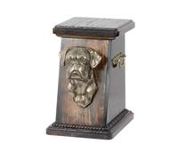 Art-Dog Urna Conmemorativa para Perros Personalizada - Cabeza de Perro de Bronce Fundido en Frío sobre Base de Abedul - 19cmx32cmx30cm - Boxer sin Recortar