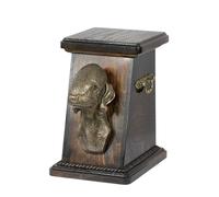 Art-Dog Urna Conmemorativa para Perros Personalizada - Cabeza de Perro de Bronce Fundido en Frío sobre Base de Abedul - 19cmx32cmx30cm - Terrier Bedlington
