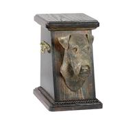Art-Dog Urna Conmemorativa para Perros Personalizada - Cabeza de Perro de Bronce Fundido en Frío sobre Base de Abedul - 19cmx32cmx30cm - Fox Terrier (de Pelo Duro)