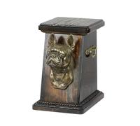 Art-Dog Urna Conmemorativa para Perros Personalizada - Cabeza de Perro de Bronce Fundido en Frío sobre Base de Abedul - 19cmx32cmx30cm - Terrier de Boston