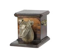 Art-Dog Urna Conmemorativa para Perros Personalizada Hecha a Mano - Cabeza de Perro de Bronce Fundido en Frío sobre Base de Abedul - 19cmx31cmx22cm - Fox Terrier de Pelo Liso