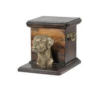 Art-Dog Urna Conmemorativa para Perros Personalizada Hecha a Mano - Cabeza de Perro de Bronce Fundido en Frío sobre Base de Abedul - 19cmx31cmx22cm - Doberman- Sin Recortar