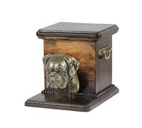 Art-Dog Urna Conmemorativa para Perros Personalizada Hecha a Mano - Cabeza de Perro de Bronce Fundido en Frío sobre Base de Abedul - 19cmx31cmx22cm - Boxer (sin Recortar)