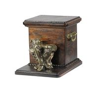 Art-Dog Urna Conmemorativa para Perros Personalizada Hecha a Mano - Cabeza de Perro de Bronce Fundido en Frío sobre Base de Abedul - 19cmx31cmx22cm - Staffordshire Bull Terrier (en Rodillas)