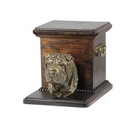 Art-Dog Urna Conmemorativa para Perros Personalizada Hecha a Mano - Cabeza de Perro de Bronce Fundido en Frío sobre Base de Abedul - 19cmx31cmx22cm - Shar-Pei