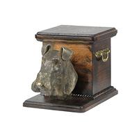 Art-Dog Urna Conmemorativa para Perros Personalizada Hecha a Mano - Cabeza de Perro de Bronce Fundido en Frío sobre Base de Abedul - 19cmx31cmx22cm - Fox Terrier de Pelo Duro