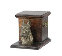 Art-Dog Urna Conmemorativa para Perros Personalizada Hecha a Mano - Cabeza de Perro de Bronce Fundido en Frío sobre Base de Abedul - 19cmx31cmx22cm - Gran danés (Recortado)