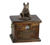 Art-Dog Urna Conmemorativa Personalizada con Estatua de Perro Sentado - Bronce Fundido en frío Hecho a Mano sobre Base de Abedul - 8,3x11,4x8,7-5l - Bull Terrier IX