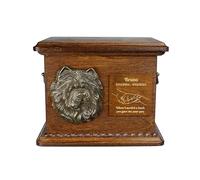 Art-Dog Urna para Cenizas de Perro - Memorial Hecho a Mano con Relieve, Grabado Personalizado y Busto de Bronce Fundido en frío - 8.3x11.4x8.7 - Chow Chow