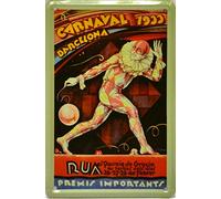 ART ESCUDELLERS Imán Cartel Poster publicitario de Chapa metálica con diseño Retro Vintage de Catalunya/España. Tin Sign. 11 cm x 7,3 cm (Carnaval DE Barcelona 1933)