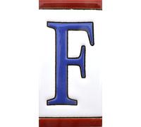 ART ESCUDELLERS Numeros y Letras en azulejo de Ceramica, Pintados a Mano en técnica Cuerda Seca para Nombres, direcciones y señaléctica. Diseño USA Mediano 10,9 cm x 5,4 cm. (Letra F)
