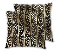 Art Fan-Design Juego de 2 fundas de cojín Art Nouveau Art Deco con patrón dorado y negro, fundas de almohada decorativas para el hogar, para sofá, silla, sofá/dormitorio, 18 x 18 pulgadas