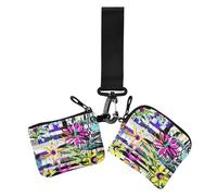 Art Flowers Retro 70s Doodle - Cartera doble para tarjetas de crédito con cremallera para mujer, 2 unidades