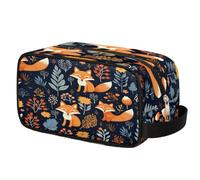 Art Forest Fox - Neceser de viaje con diseño de hojas de otoño, bolsa de maquillaje de poliéster impermeable para hombres, mujeres y niños, organizador portátil para baño, gimnasio, vacaciones