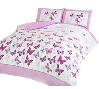 Art - Juego de Cama con Funda de edredón con diseño de Mariposas, Rosa, tamaño Grande