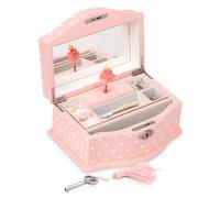 Art Lins Elle Ballerina - Joyero musical con cerradura, caja de recuerdos de madera con cuerda de música Swan Lake, grande (rosa)