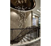 Art Living Room Creative Personality Villa Duplex Stair Lamp Long Chandelier (Emitting Color Warm Light Size : Black)