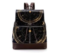 Art Magic Circle with Stars Zodiac Constelations Moon Phases PU Leather Backpack Purse for Women Fashion Ladies Travel Shoulder Bag, Multicolor 01, 27x12.3x32cm
