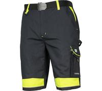 ART.MAS Pantalones cortos de trabajo para hombre Classic-VIS, bermudas cortas de trabajo de lona de 270 g/m², 6 bolsillos, detalles reflectantes, color negro y amarillo, Negro , 52 Corto