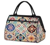 Art Mexican Ceramic Tile Boho Damasco - Bolsa de gimnasio para hombres y mujeres, bolsa de lona impermeable para fin de semana, bolsa ligera para equipaje de mano