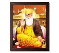 Art n Store Guru Nanak Dev ji and Golden Temple - Imagen religiosa y decorativa impresa en alta definición con marco de madera de avión (30 x 23,5 x 1,5 cm, madera marrón)
