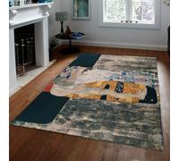 Art Nouveau Alfombra 200x300 Mosaico de Figura Área Arte Alfombrilla Azul Azulado Carbón Envejecido Tapete Patchwork Geométrico Dorado Ocre Retrato Lavable Antideslizante Pelo bajo para