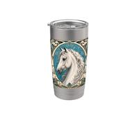 Art Nouveau Caballo Blanco Elegante Arte Equino Vaso térmico de acero inoxidable de doble pared